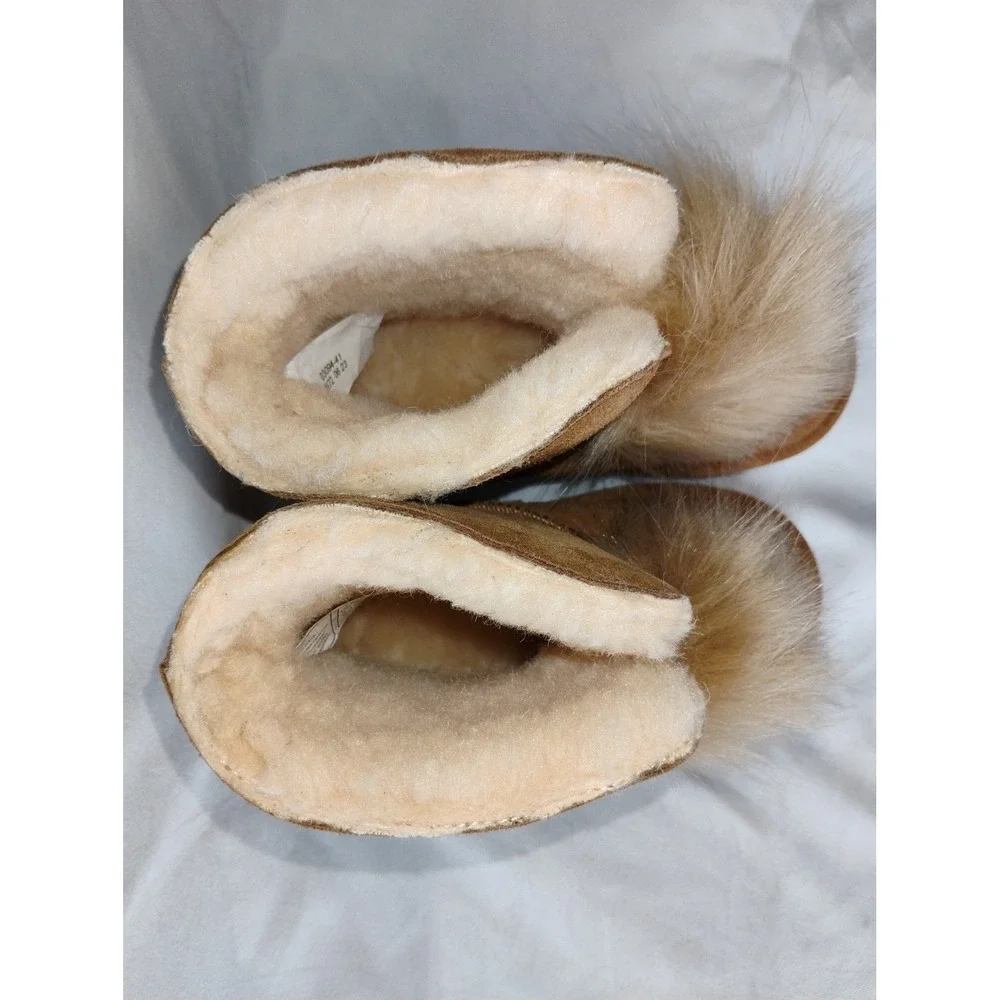 Bearpaw Suede Boots with Fur Pom Pom Detail - Women's‎ Winter Ankle Boots
